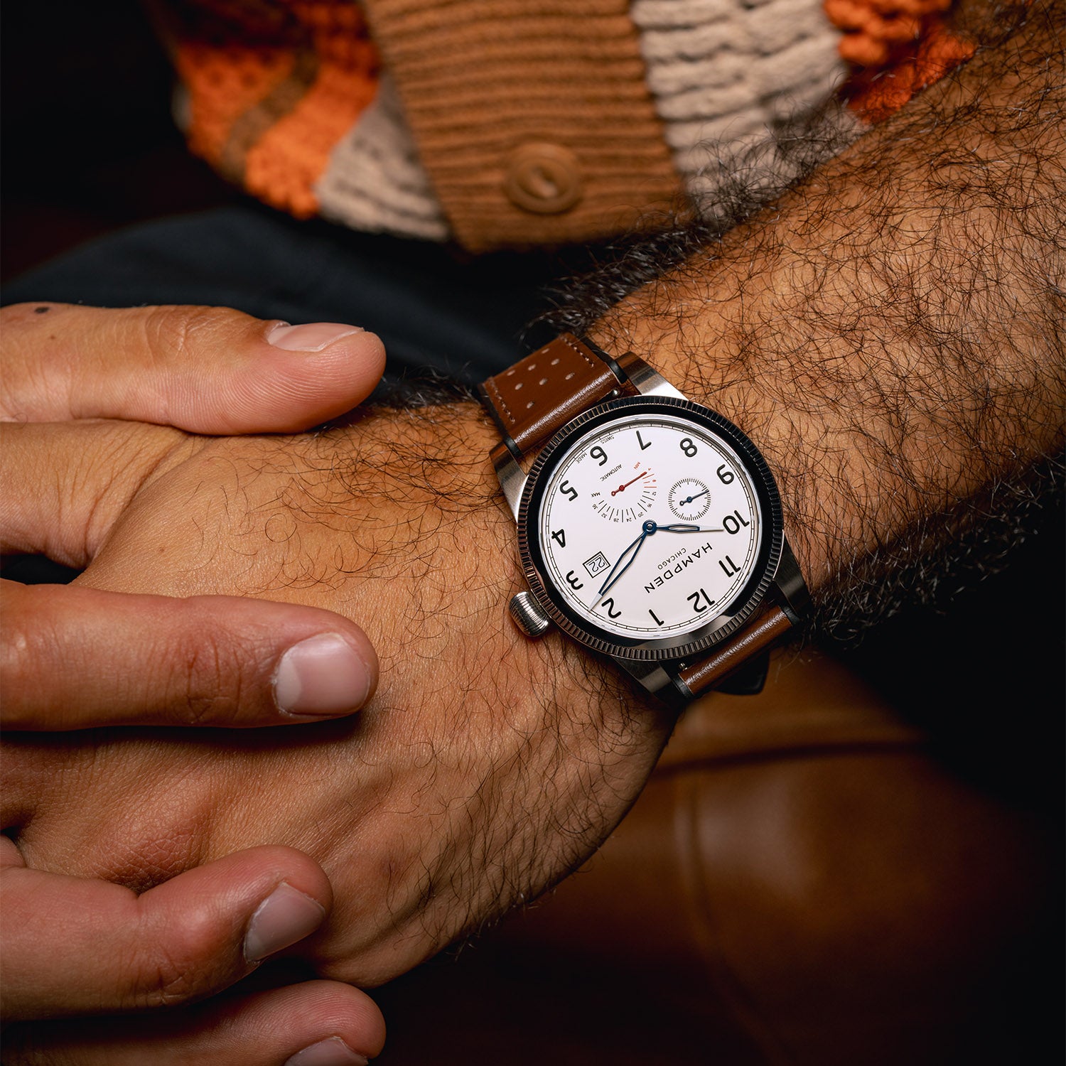 Parchment dial on male model wrist